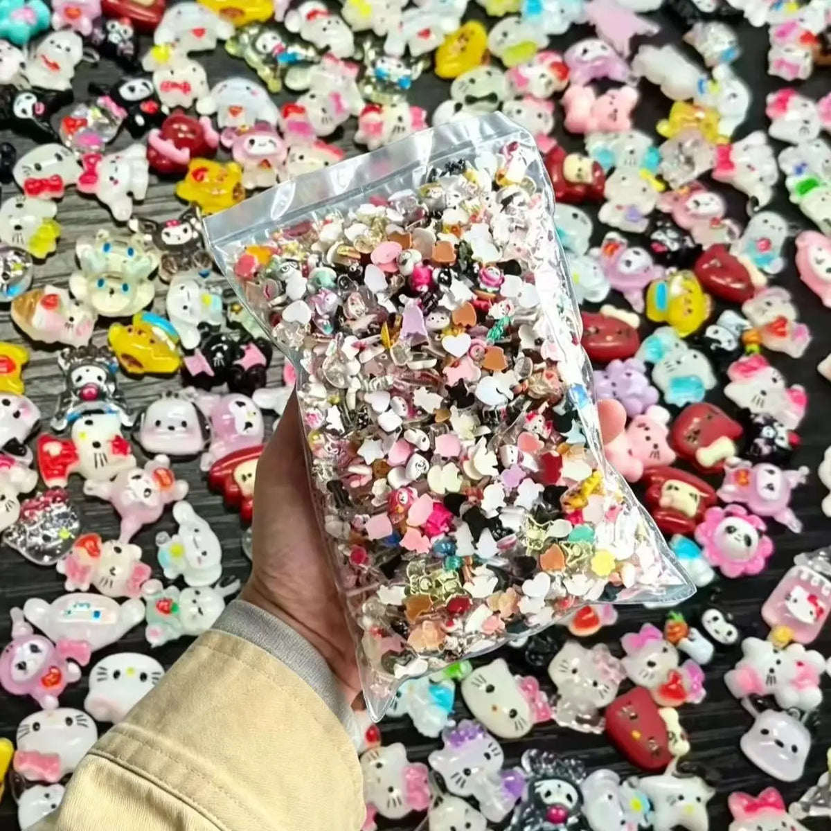 120PCS Sanrio Nail Charms Set - Kuromi, Cinnamoroll, and My Melody Resin Decorations for DIY Manicure Nail Art