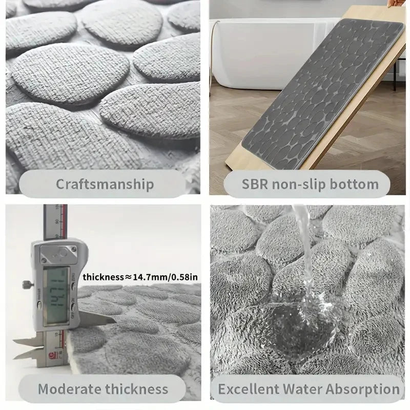 2PC Embossed Stone Pattern Toilet & Door Mats – Water-Absorbent, Non-Slip, Washable Home Decor Carpet