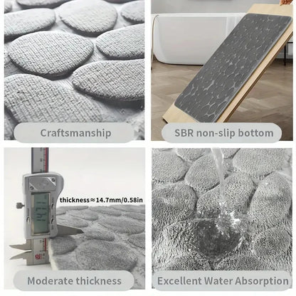 2PC Embossed Stone Pattern Toilet & Door Mats – Water-Absorbing, Non-Slip, Washable Home Decor Carpets