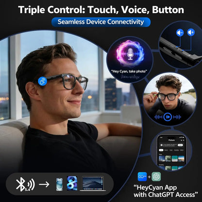 2026 Smart AI Glasses - 4K HD Camera with 8MP Video Recording, ChatGPT Support, 150+ Language Translation, WiFi & Bluetooth Audio