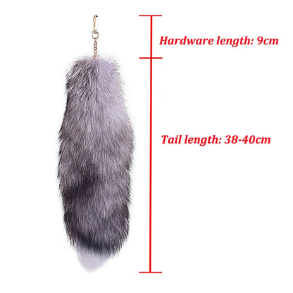 Natural Fox Fur Tail Keychain – 40cm Furry Racoon Bag Charm & Fluffy Keyring Accessory for Women