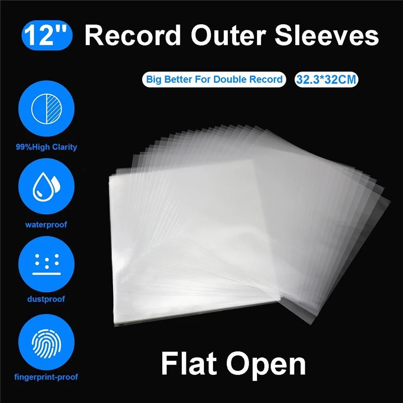 50PCS OPP Gel Vinyl Record Protective Sleeves – Self-Adhesive LP Storage Bags for Turntable, 32.3cm x 32cm