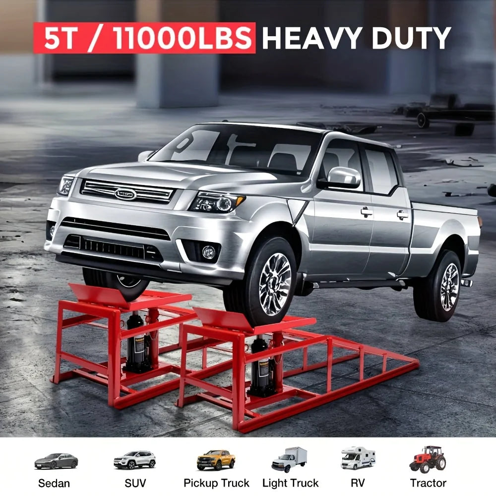 2PCS Heavy Duty Hydraulic Car Ramps - 11000LBS Floor Jack Lift Ramps for Oil Changes, Trucks & Garage Auto Repair