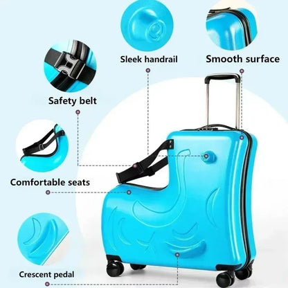 Kids Scooter Ride-On Suitcase – 360° Wheel Luggage with Pedal, Handrail, Removable Seat Belt, 20/24 Inch Cabin Bag