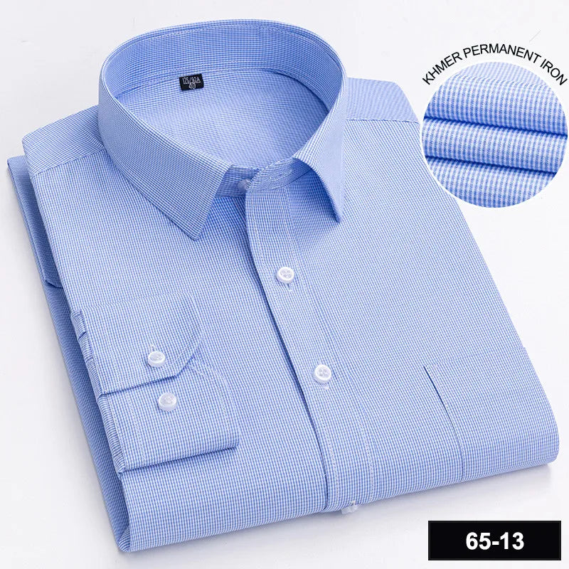 Men’s Plaid Stripe Long Sleeve Shirt - Casual Business Formal Office Shirt with Single Pocket for All Seasons