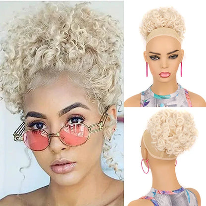 Synthetic Messy Curly Hair Bun – Short Loose Wave Updo Ponytail, Blonde Chignon Hairpiece, Heat-Resistant Extensions for Women