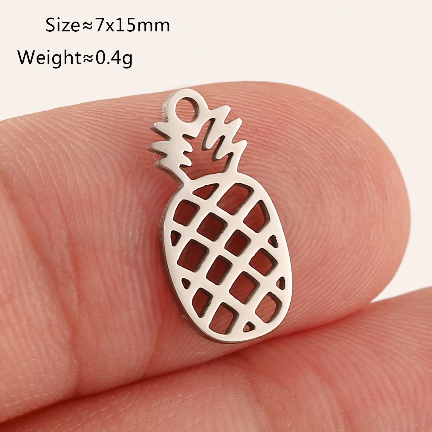 5pcs Stainless Steel Fruit Charms – Strawberry, Cherry, Pineapple & Watermelon Pendants for DIY Bracelets & Necklace Jewelry Making