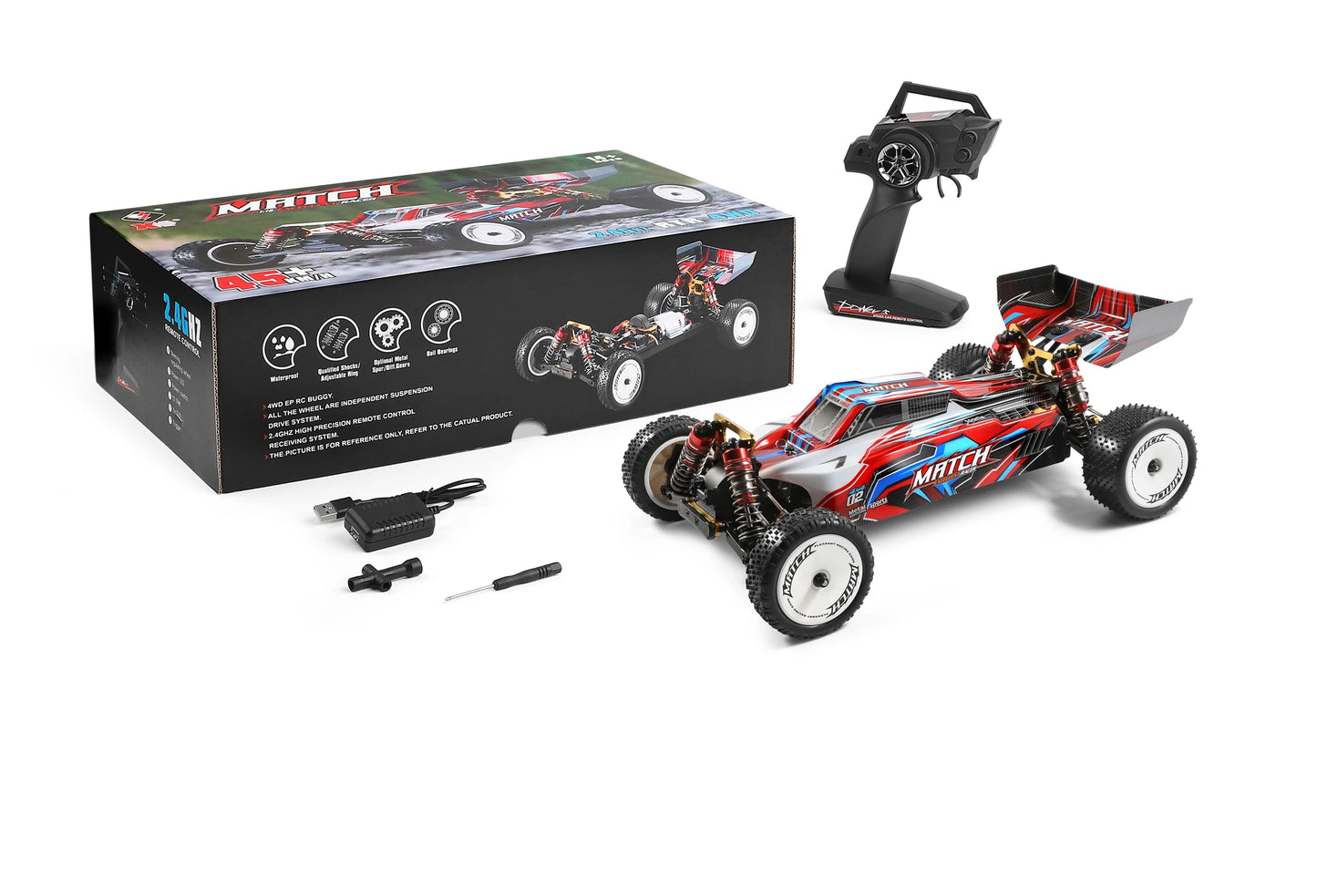 Wltoys 104001 RTR 1/10 4WD RC Car – 2.4G High-Speed Remote Control Drift & Off-Road Climbing Metal Vehicle, 45km/h