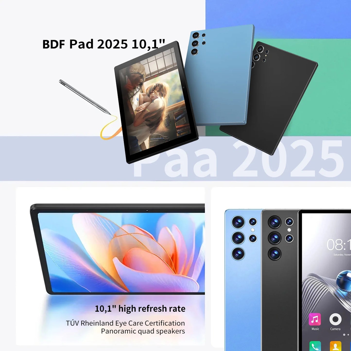2025 10.1" Android Tablet – HD Display, Octa-Core, 4GB RAM, 64GB ROM, Dual SIM, WiFi, Google Play