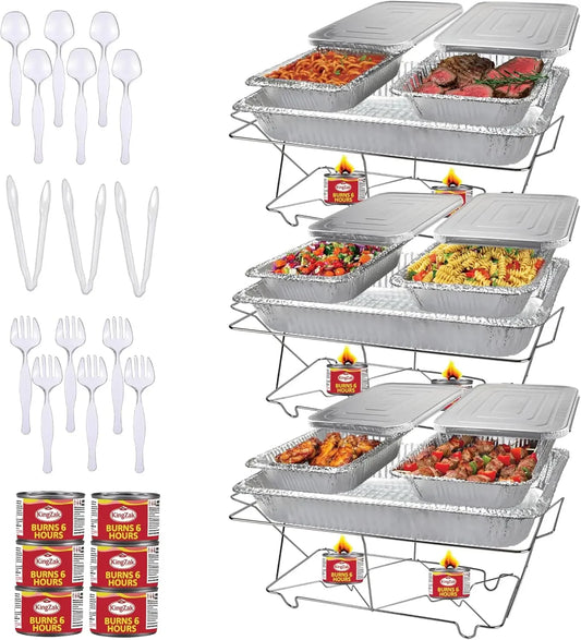 39-Piece Disposable Chafing Buffet Set – Full Size with 6-Hour Fuel Cans, Covers & Serving Utensils, Premium Catering Set