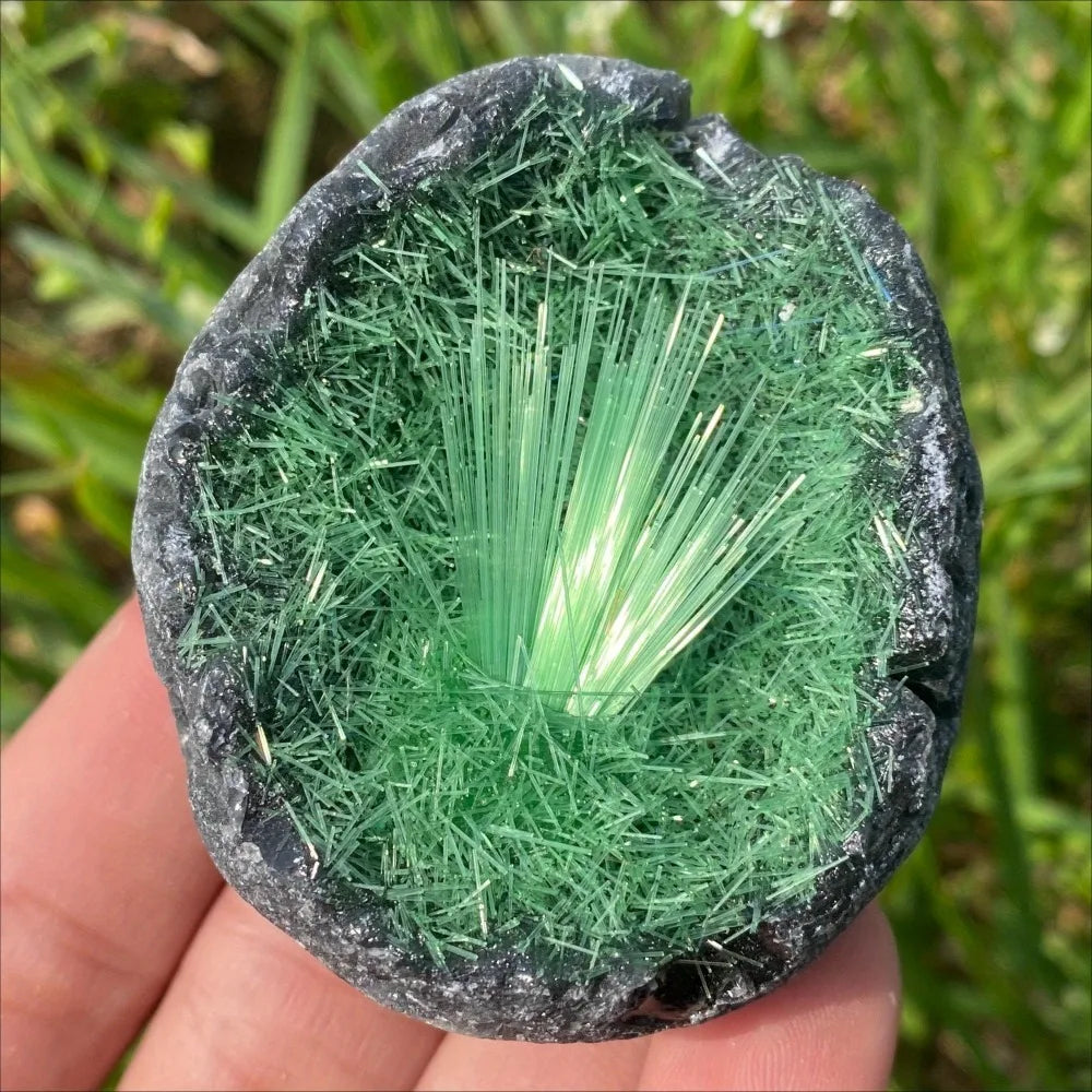 Raw Green Magnetite & Quartz Crystal Cluster - Egg-Shaped Mineral Specimen with Pyrite & Ice Crystals