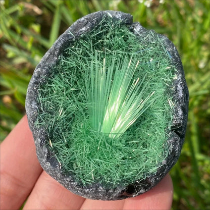 Raw Green Magnetite & Quartz Crystal Cluster - Egg-Shaped Mineral Specimen with Pyrite & Ice Crystals