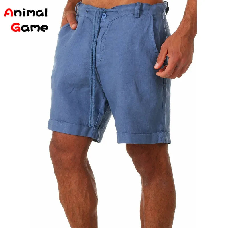 Men's Summer Linen Cotton Shorts - Loose Solid Cargo Beach & Casual Leisure Shorts
