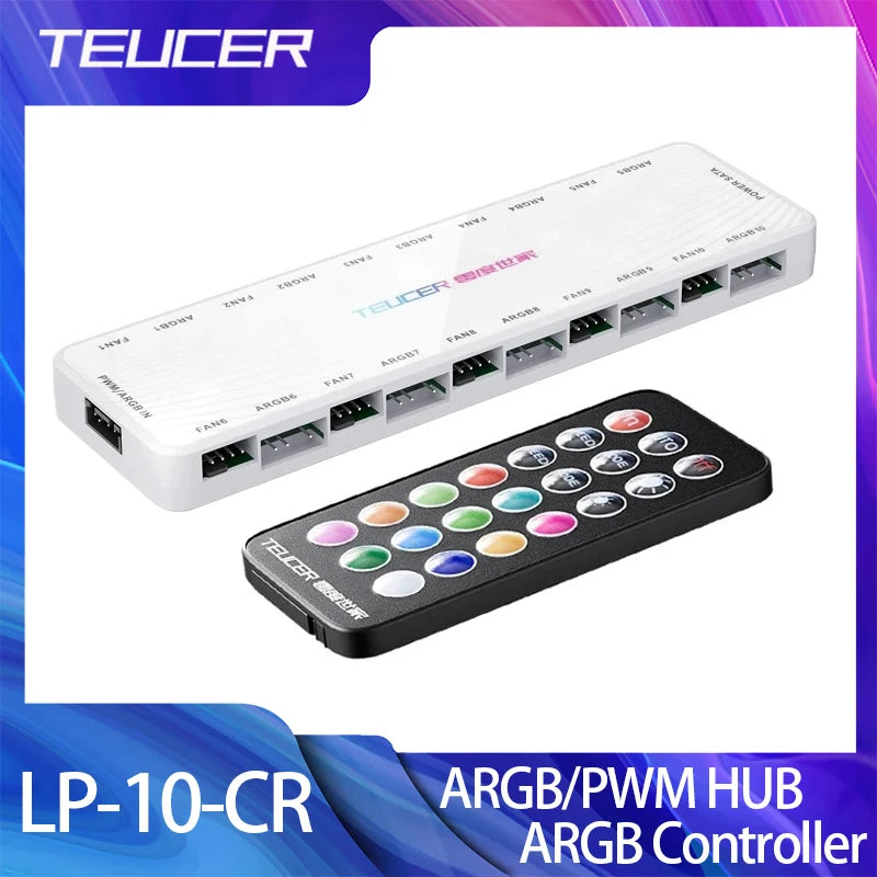 TEUCER LP-10 ARGB/PWM Fan Hub - 2-in-1 PC Fan Controller & ARGB Lighting Adapter