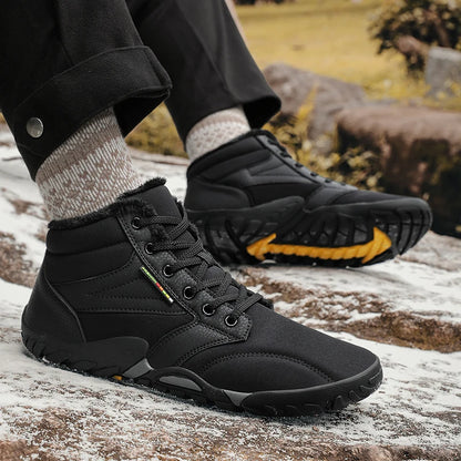 Men's Winter Snow Boots – Warm Fur Lined, Non-Slip Barefoot Outdoor Ankle Sneakers, Lightweight Hiking Shoes, Plus Size