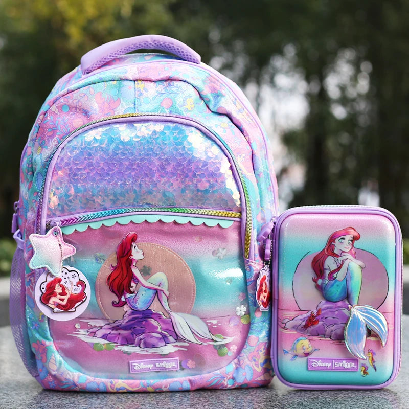 Genuine Disney Australia Smiggle Mermaid School Bag - Includes Pen Case, Lunch Bag, and Backpack, Ideal Gift for Children
