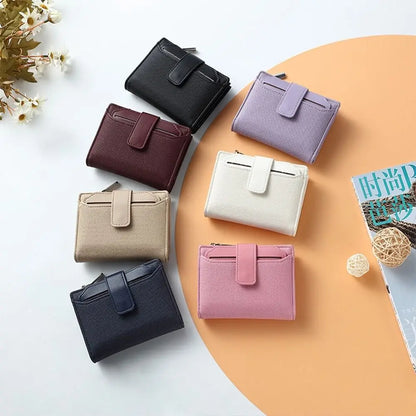 Fashionable Women’s Folding Short Wallet — High-Quality PU Leather Solid Color Purse with Zipper Coin Pocket & Card Holder