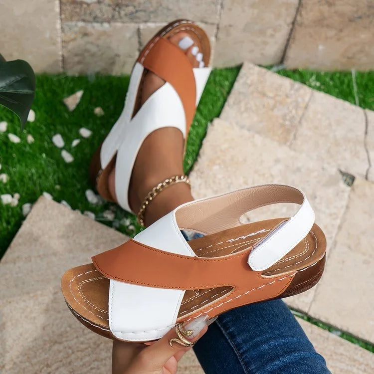 New Women's Contrast Color Wedge Sandals – Comfortable Peep Toe Non-Slip Platform Beach Shoes