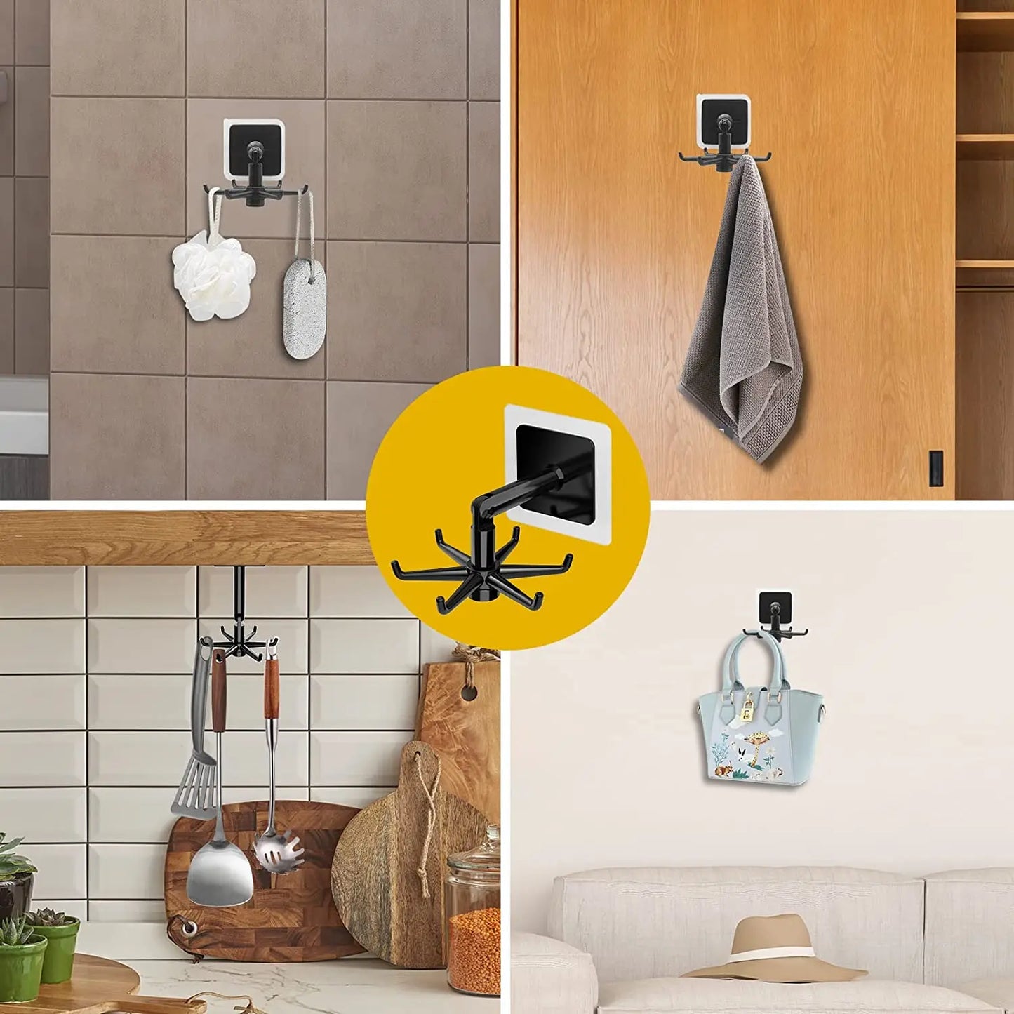 1/2PCS 360° Swivel Kitchen & Bathroom Hooks — Multifunctional Wall/Door Rack for Spoon & Storage Accessories