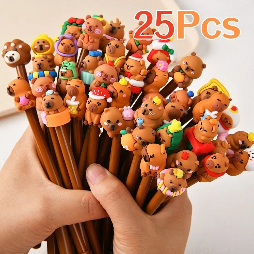 Kawaii Capybara Gel Pens 5–25PCS - Cute Black Ink Pens for School, Office, Stationery & Birthday Gifts