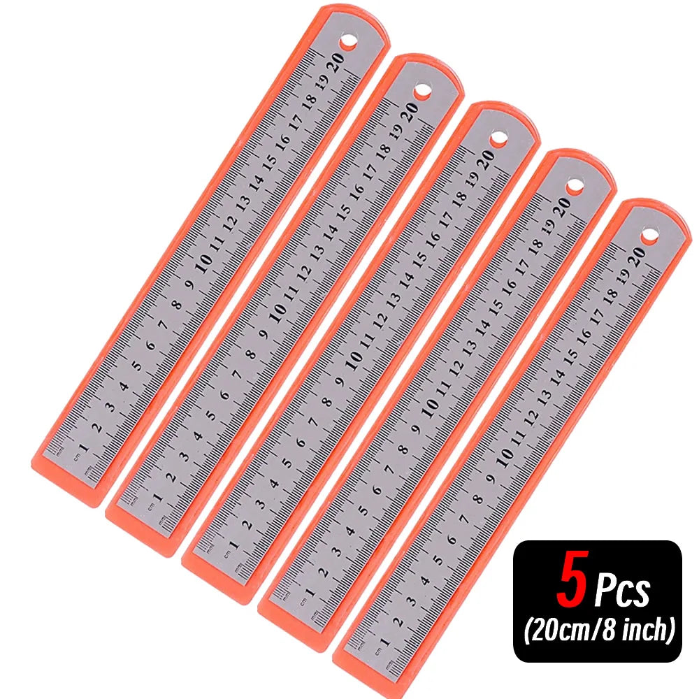 Stainless Steel Precision Ruler - 10-Piece 15-30cm Double-Sided Metric Measuring Scale for Accurate Measurement