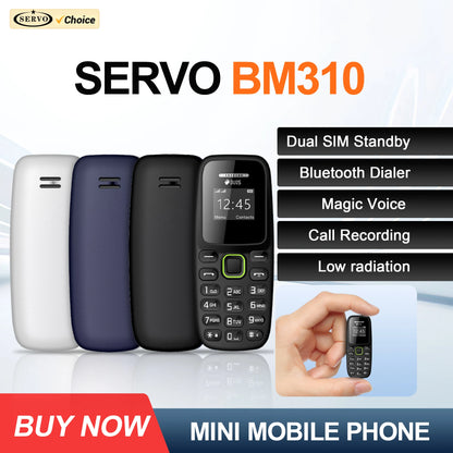 SERVO BM310 Mini Mobile Phone – Dual SIM, Call Recording, Magic Voice, Blacklist, MP3 Player, 2G Tiny Button Cellphone