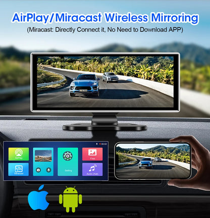 11.26" 4K Car DVR Dash Cam — Wireless CarPlay & Android Auto, Dual Lens Video Recorder with AI Screen, GPS Navigation, HD Dashboard Monitor