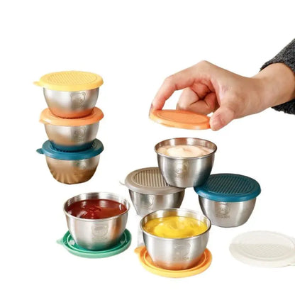 1/6-Piece Stainless Steel Salad Dressing Containers – 80ml Leakproof Cups with Silicone Lids for Lunch & Picnic