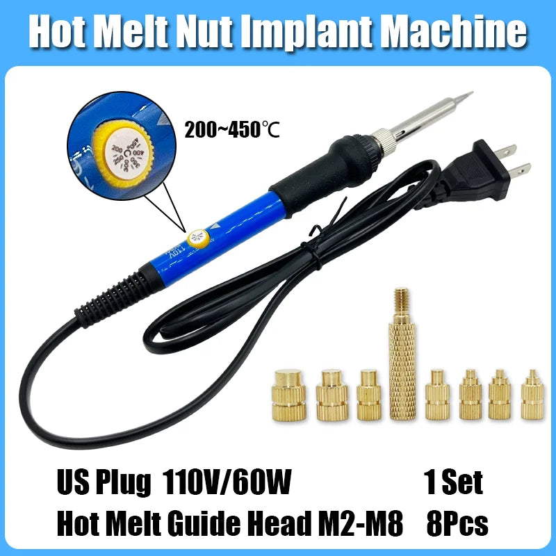 Heat Set Insert Kit for 3D Printing – M2–M6 Brass Threaded Nuts & Soldering Iron Tip for Plastic Insertion