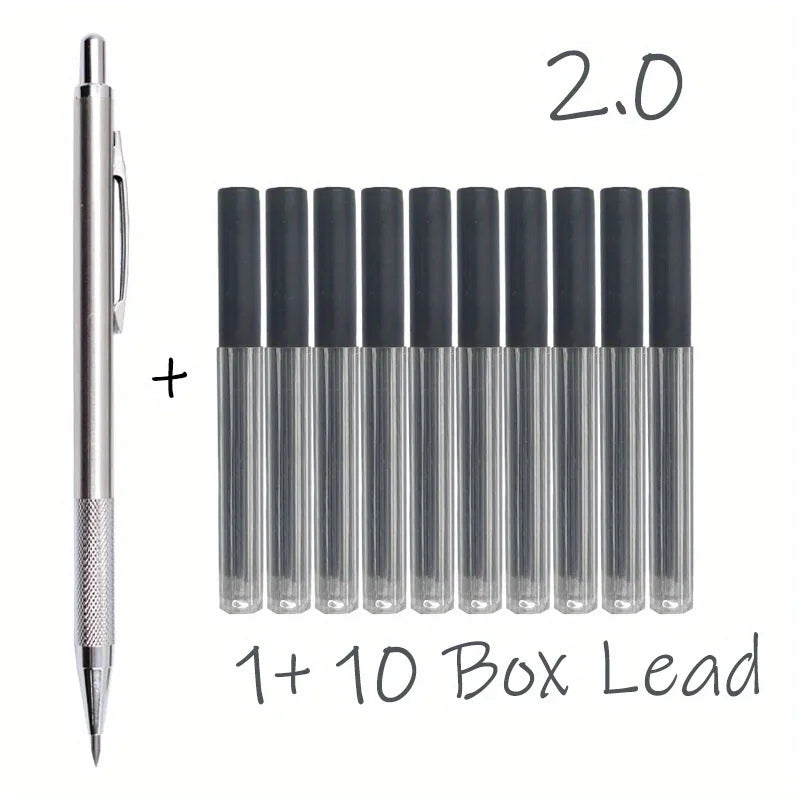All-Metal Mechanical Pencil Set – 0.3–2.0mm Retractable Lead Pencils for Writing, Drawing & Sketching