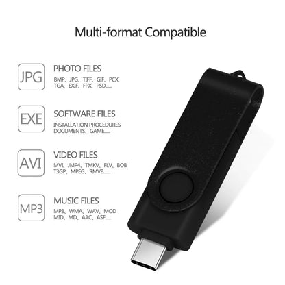 360° Rotating Type-C USB 3.0 Flash Drive – 2-in-1 High-Speed Pen Drive 16GB to 128GB, Multi-Format Compatible
