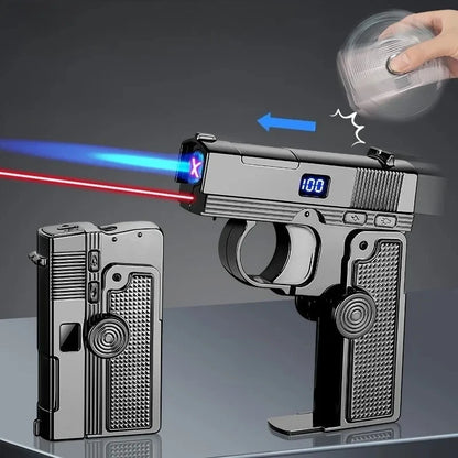 2025 Windproof Dual-Use Laser Lighter – Electric & Gas Multifunctional Metal Lighter for Men