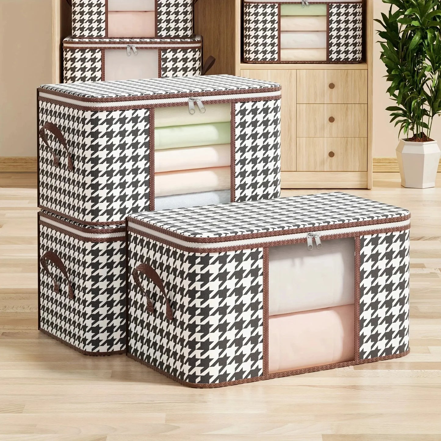 Large Capacity Visible Storage Box: Portable Household Clothes Organizer - Foldable, Dustproof Quilt Container with Handles and Zipper