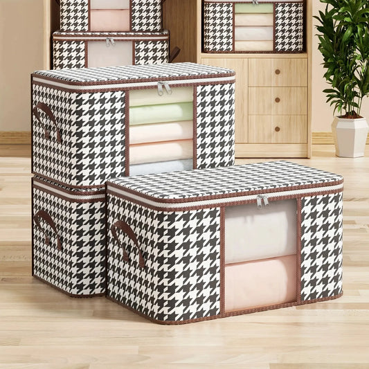 Large Capacity Visible Storage Box: Portable Household Clothes Organizer - Foldable, Dustproof Quilt Container with Handles and Zipper