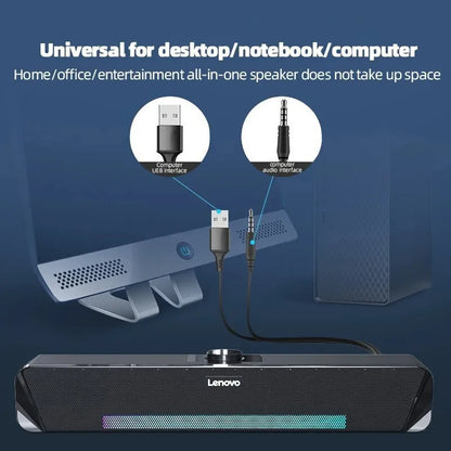 Lenovo TS33 Bluetooth 5.0 Speaker - Original Desk Subwoofer with AUX, Surround Sound for Home & Movies