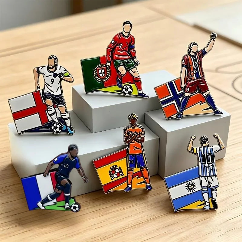 Football Enamel Brooch Pins - 3-Piece Soccer Player Lapel Badge Set for Backpacks, Clothing & Fans