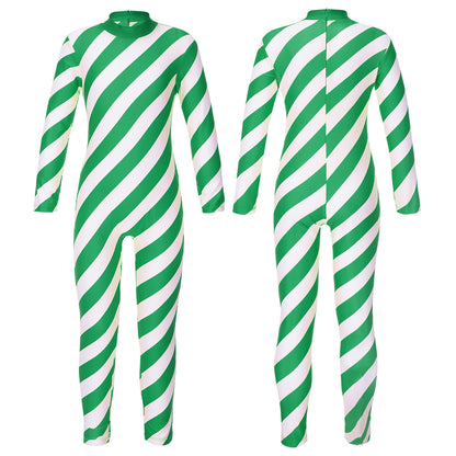 Kids Candy Cane Striped Christmas Tutu Leotard — Sequined Santa Bodysuit for Ballet & Gymnastics