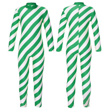 Kids Candy Cane Striped Christmas Tutu Leotard — Sequined Santa Bodysuit for Ballet & Gymnastics