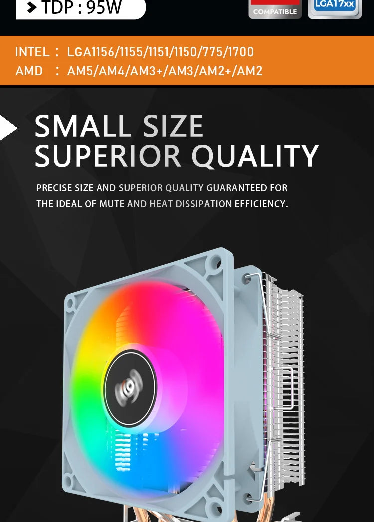 Aigo ICE200PRO CPU Air Cooler — 2 Heatpipe Radiator with 3-Pin PWM Quiet Fan for Intel LGA 115X/1200/1700 & AMD AM4/AM5