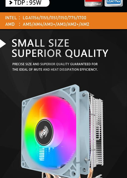 Aigo ICE200PRO CPU Air Cooler — 2 Heatpipe Radiator with 3-Pin PWM Quiet Fan for Intel LGA 115X/1200/1700 & AMD AM4/AM5