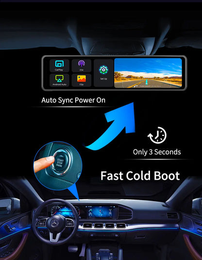 4K Dash Cam Car Mirror – 3840x2160P Video Recording, Wireless CarPlay & Android Auto, 5G WiFi, GPS Navigation
