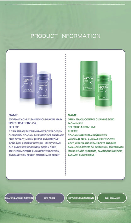 Green Tea & Honey Peach Facial Mask Stick – Pore Cleansing, Moisturizing & Charcoal Mud Mask