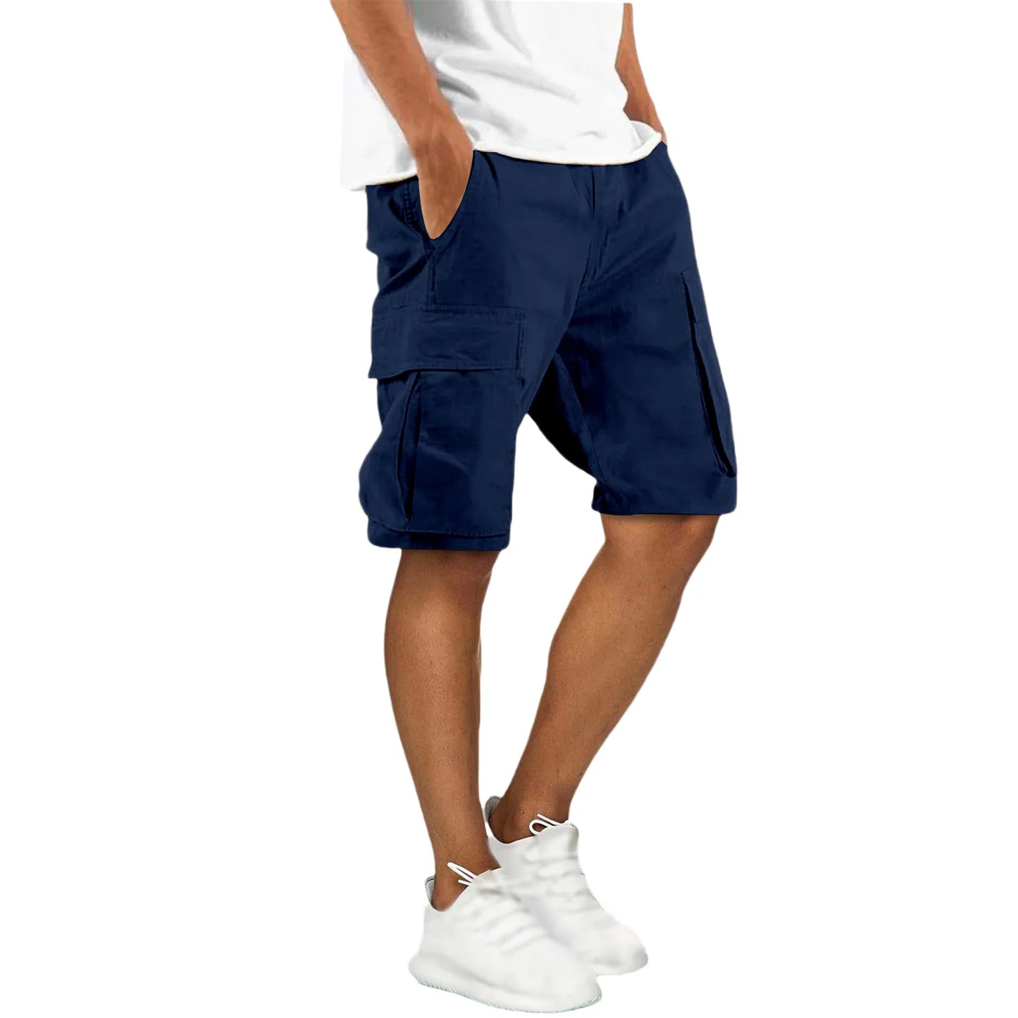 Men's Multi-Pocket Cargo Shorts - Loose Fit Drawstring Waist Knee-Length Summer Outdoor Casual Pants