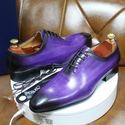 Men’s Genuine Leather Oxford Shoes - Whole Cut Pointed Toe Lace-Up Formal Business and Wedding Dress Shoes
