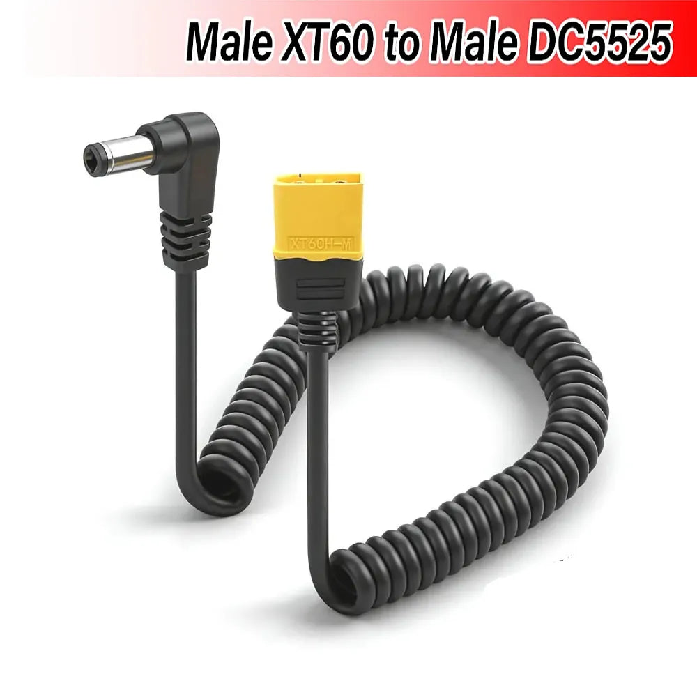 XT60 Male to DC5525 Male Power Cable - 5.5×2.5mm Retractable Adapter for TS101 and PINE64 Soldering Irons
