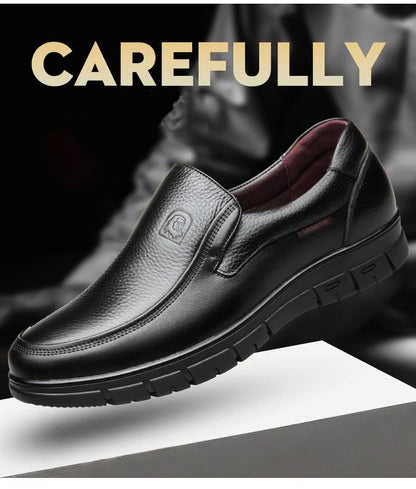 Genuine Leather Casual Shoes for Men – Flat Platform Walking Loafers, Breathable Handmade Outdoor Sneakers