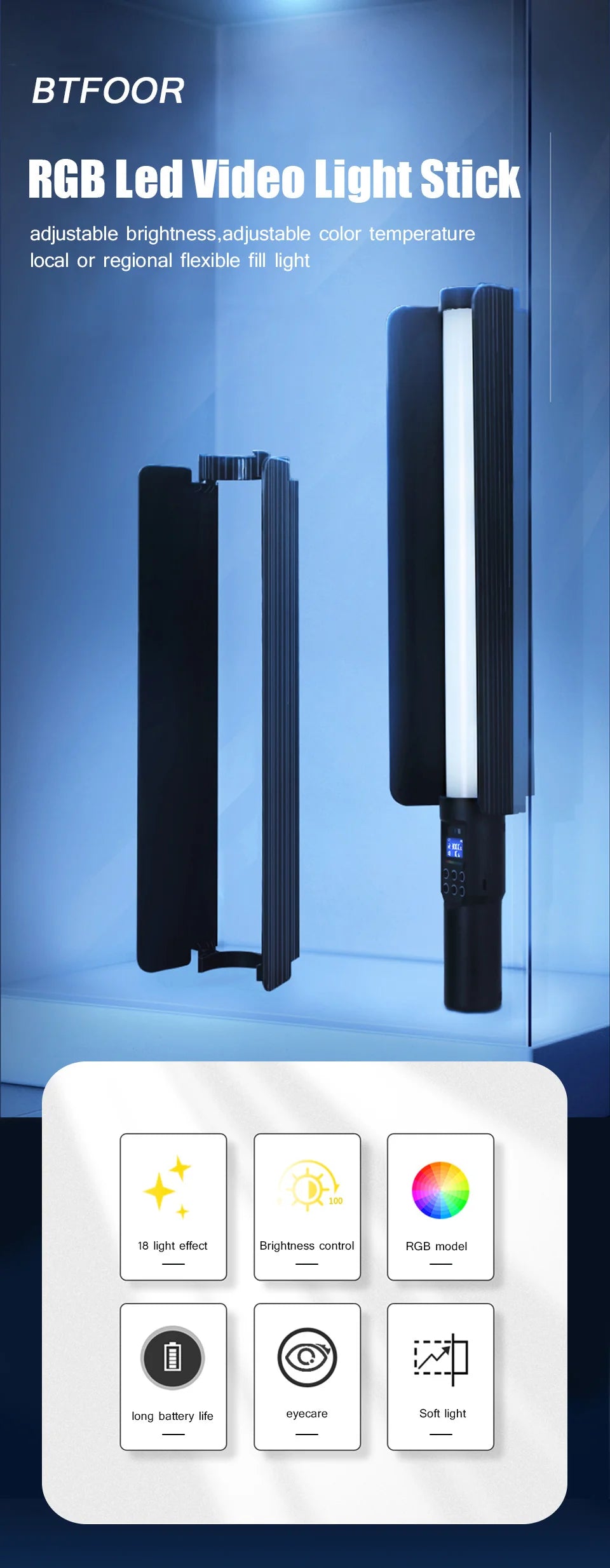 RGB Photography Video Light Stick – Colorful LED Wand with Tripod Stand for Party, Fill Light, and Speedlight