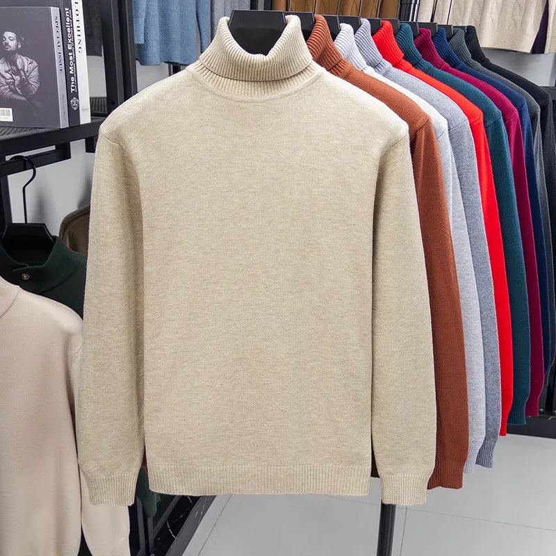 Men's Autumn Knitted Turtleneck Sweater - Slim Fit Long Sleeve Anti-Pilling Pullover Casual Streetwear Top