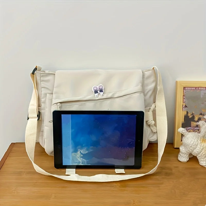 Men’s Nylon Messenger Bag - Trendy Solid Color Crossbody Shoulder Bag for School & Everyday Use