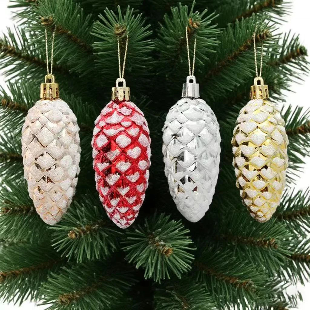 5-Piece Christmas Pine Cone Ball Ornaments – Painted Hanging Pendants for Tree Decoration & Holiday Home Gift